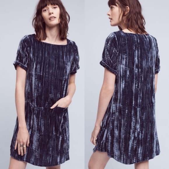 Anthropologie Dresses & Skirts - Floreat Anthropologie Crinkled Velvet Blue Dress L